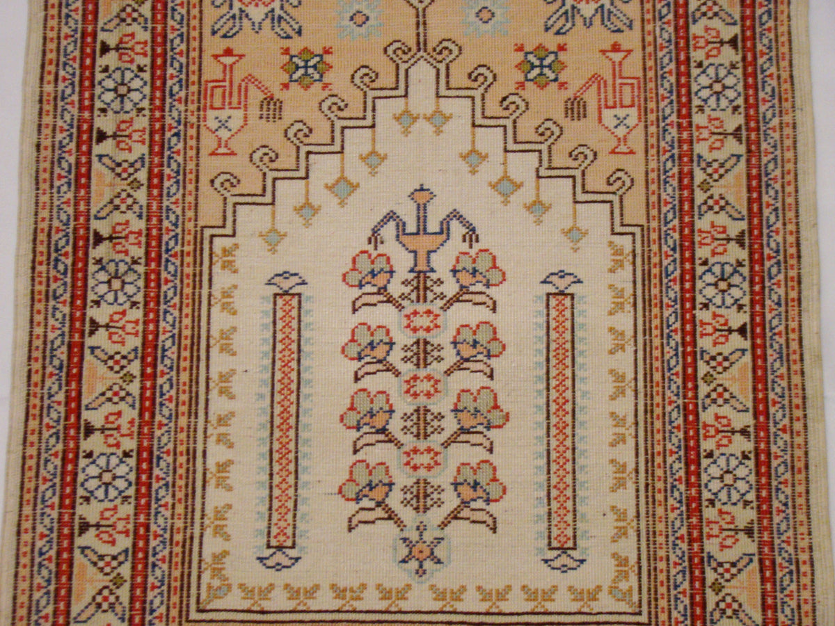 Pattern Detail – Antique Oriental Pure Silk on Cotton Carpet, Museum Quality Collector Piece | Kingdom of Antique Arts