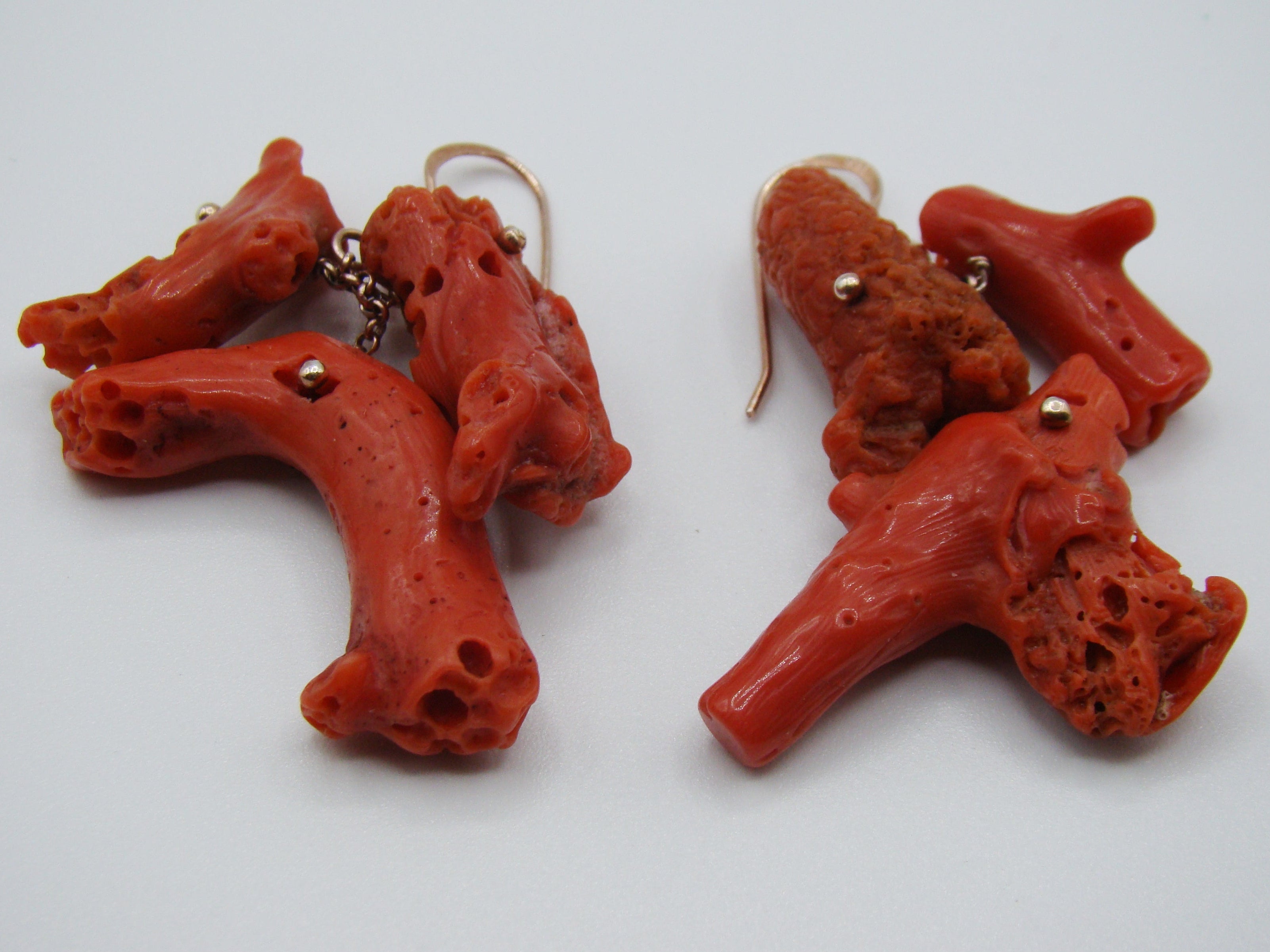 Antique Natural Mediterranean Dark red Coral Earrings + Orange Coral Pendant - Kingdom of Antique Arts