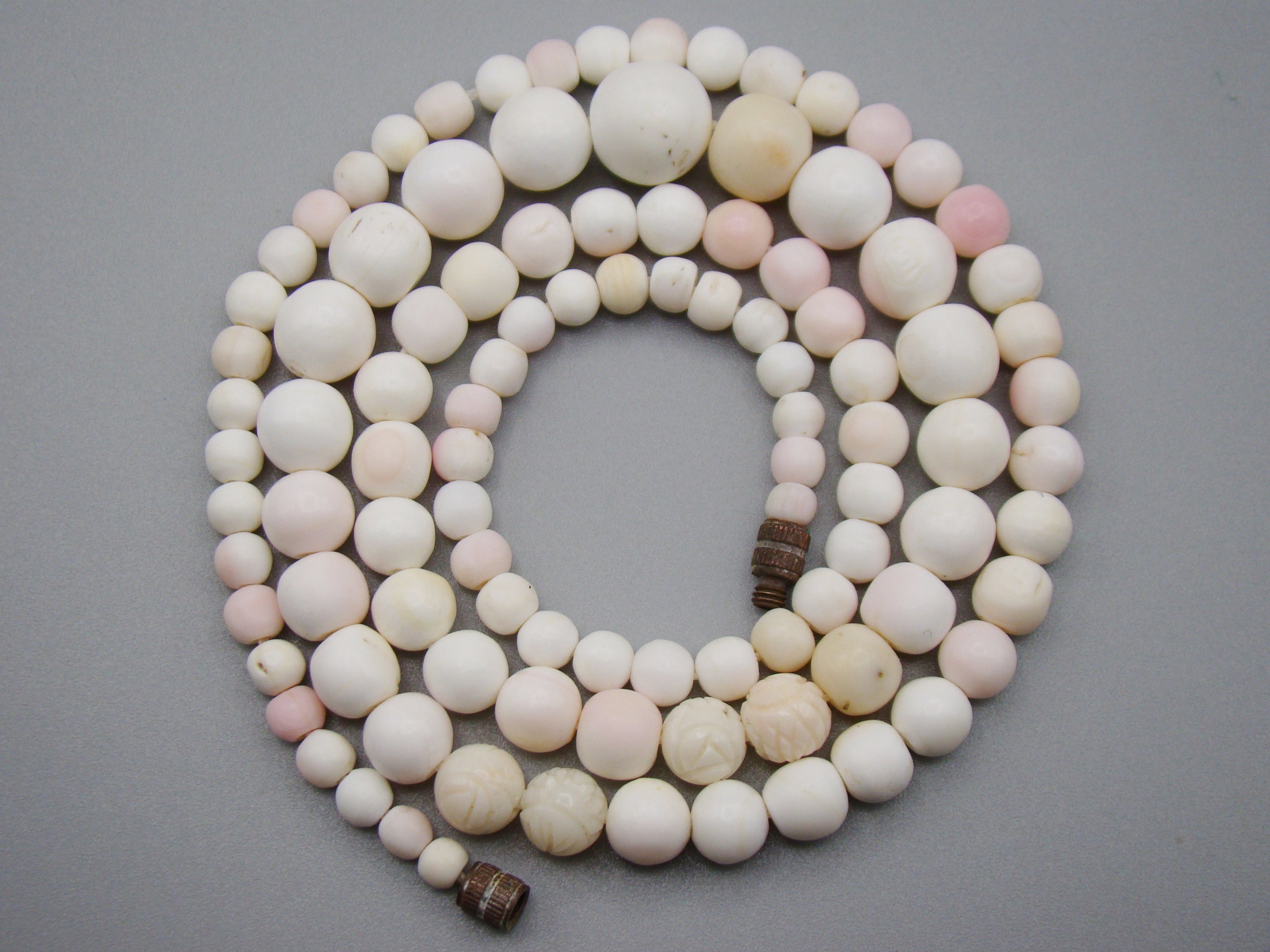 antique coral, natural coral, undyed coral, White angel skin coral, Italian coral, pacific coral, Sardinian Coral, sea coral, Mediterranean coral, Mediterranean Rosary, Mediterranean angel skin Rosary, White coral Rosary, handcarved coral, Sterling silver tassel, مسبحة, Masbaha, Muslim prayer beads حبيت الدورة ,