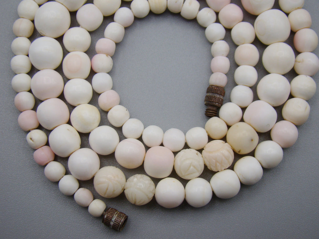 antique coral, natural coral, undyed coral, White angel skin coral, Italian coral, pacific coral, Sardinian Coral, sea coral, Mediterranean coral, Mediterranean Rosary, Mediterranean angel skin Rosary, White coral Rosary, handcarved coral, Sterling silver tassel, مسبحة, Masbaha, Muslim prayer beads حبيت الدورة ,
