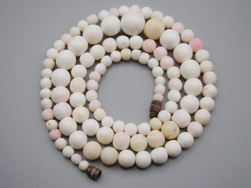 antique coral, natural coral, undyed coral, White angel skin coral, Italian coral, pacific coral, Sardinian Coral, sea coral, Mediterranean coral, Mediterranean Rosary, Mediterranean angel skin Rosary, White coral Rosary, handcarved coral, Sterling silver tassel, مسبحة, Masbaha, Muslim prayer beads حبيت الدورة ,