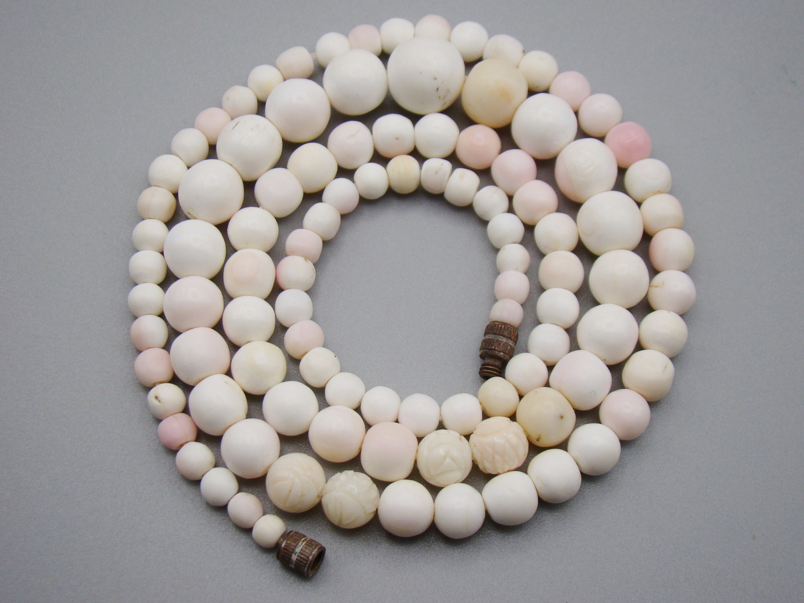 antique coral, natural coral, undyed coral, White angel skin coral, Italian coral, pacific coral, Sardinian Coral, sea coral, Mediterranean coral, Mediterranean Rosary, Mediterranean angel skin Rosary, White coral Rosary, handcarved coral, Sterling silver tassel, مسبحة, Masbaha, Muslim prayer beads حبيت الدورة ,