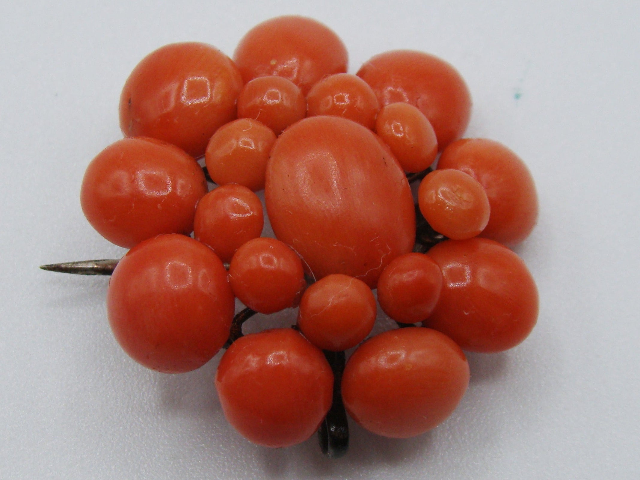 Antique Natural Undyed Dark Orange Coral Brooch - Kingdom of Antique Arts