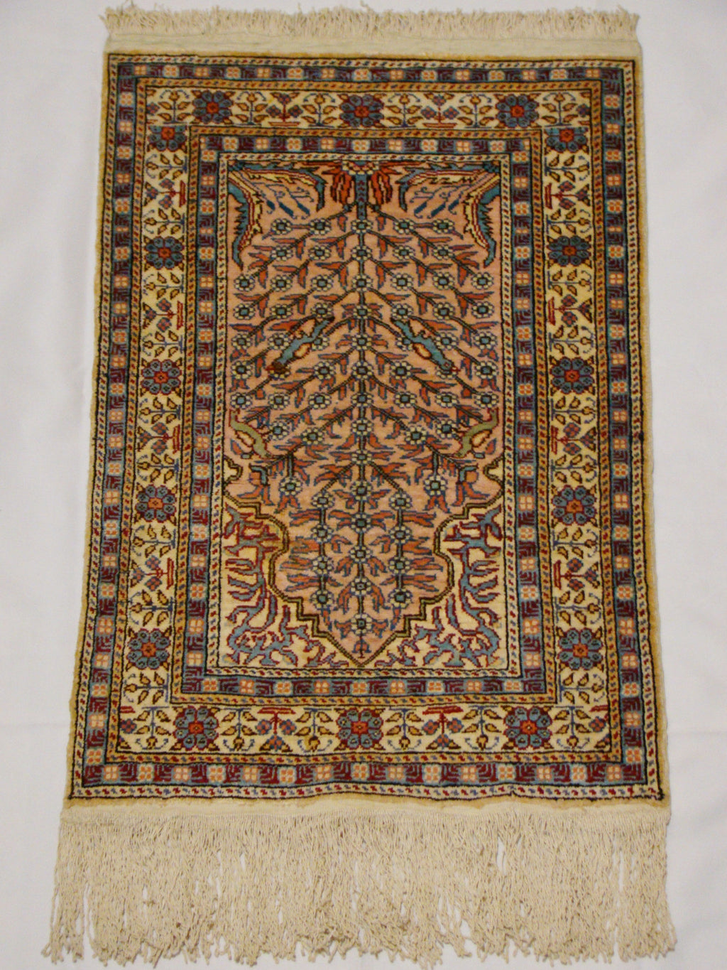 Antique Oriental Silk Wall Carpet – Pure Silk on Cotton, Multicolor, Hand-Knotted | Kingdom of Antique Arts