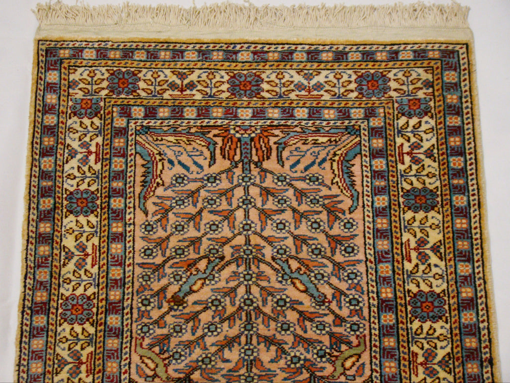 Antique Oriental Silk Carpet – Multicolor Hand-Knotted Wall Tapestry, Collector Piece | Kingdom of Antique Arts