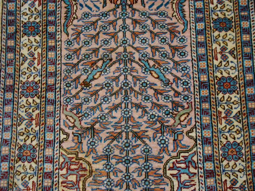 Tassels Detail – Antique Oriental Silk Wall Carpet, No Damage, Excellent Antique Condition | Kingdom of Antique Arts