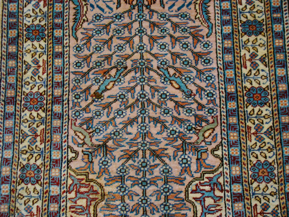 Tassels Detail – Antique Oriental Silk Wall Carpet, No Damage, Excellent Antique Condition | Kingdom of Antique Arts