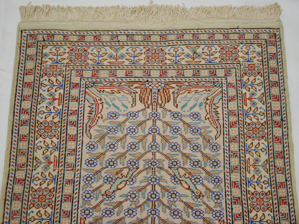 Antique Oriental Silk Wall Carpet – Full View, 75×40 cm with Tassels | Kingdom of Antique Arts