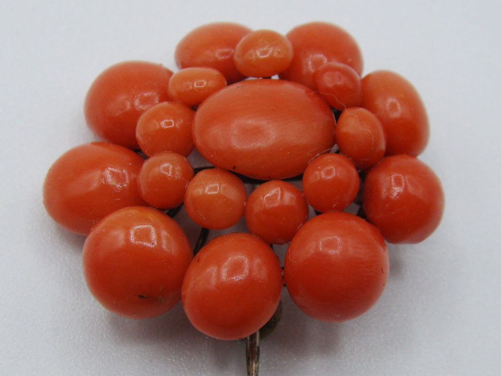 Antique Natural Undyed Dark Orange Coral Brooch - Kingdom of Antique Arts