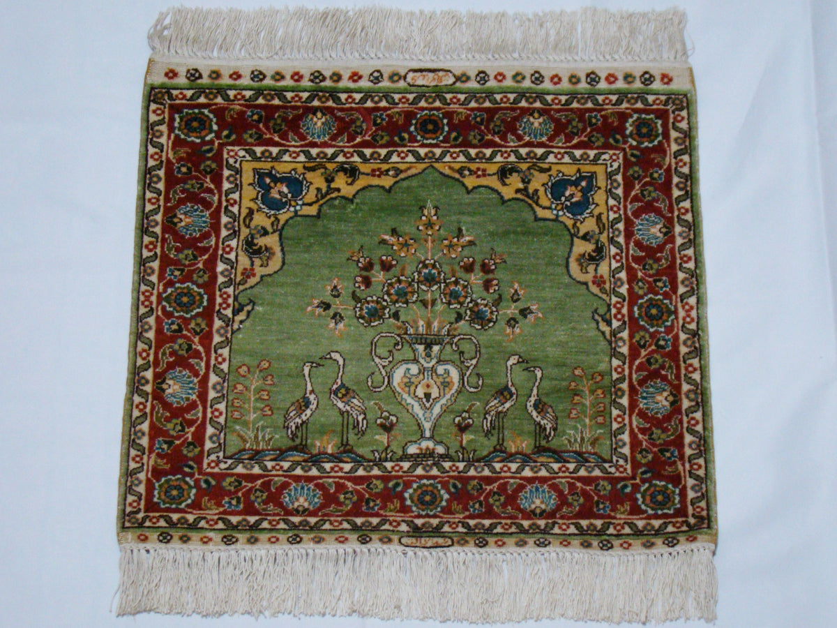 Antique Hereke Persian Ozipek Silk Wall Carpet – Hand-Signed, Pure Silk on Silk, Multicolor | Kingdom of Antique Arts