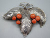 Antique Natural Undyed Mediterranean Silver 900 Red Coral Brooch - Kingdom of Antique Arts