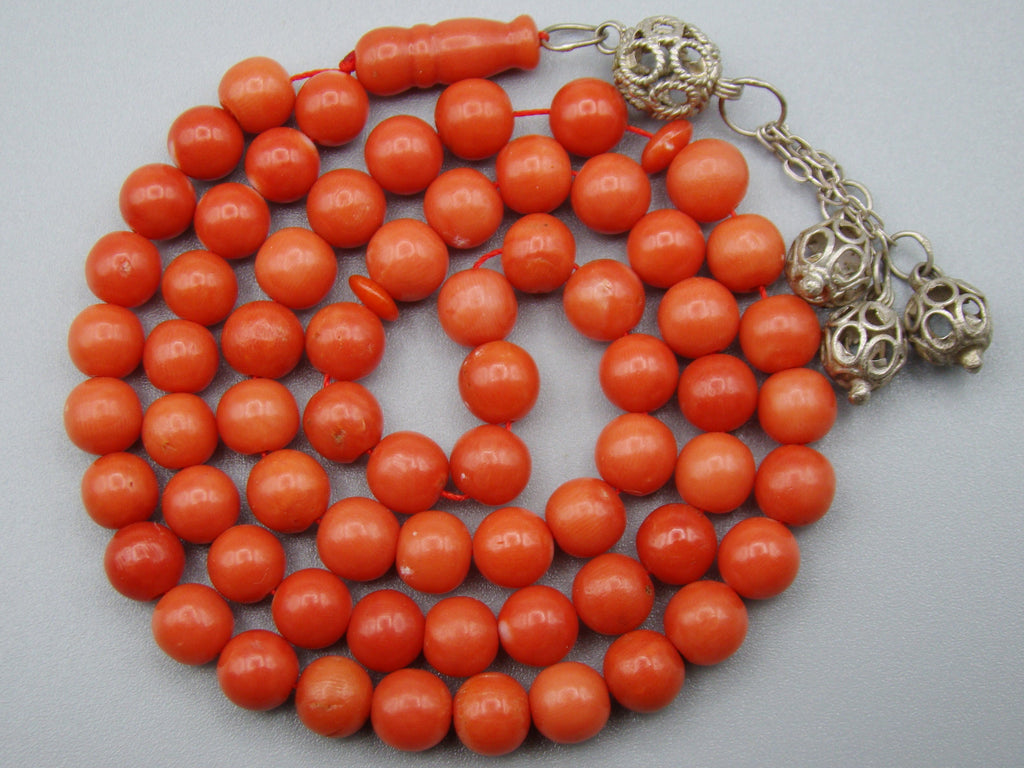 Antique Natural Undyed Mediterranean Dark Red Coral Rosary - Kingdom of Antique Arts
