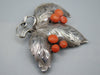 Antique Natural Undyed Mediterranean Silver 900 Red Coral Brooch - Kingdom of Antique Arts