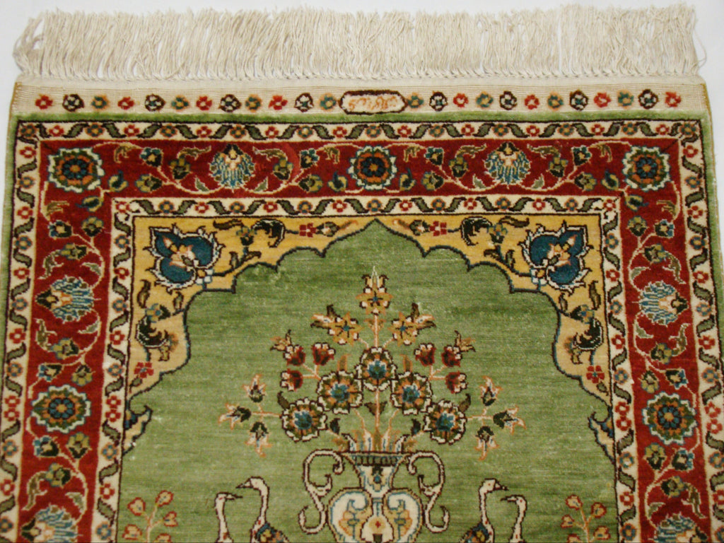 Antique Hereke Persian Ozipek Silk Carpet – Multicolor Hand-Knotted Wall Tapestry, Hand-Signed | Kingdom of Antique Arts