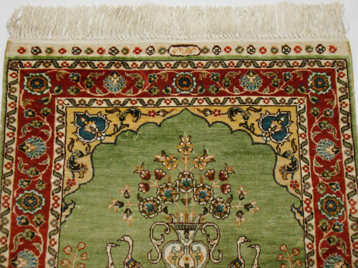 Antique Hereke Persian Ozipek Silk Carpet – Multicolor Hand-Knotted Wall Tapestry, Hand-Signed | Kingdom of Antique Arts