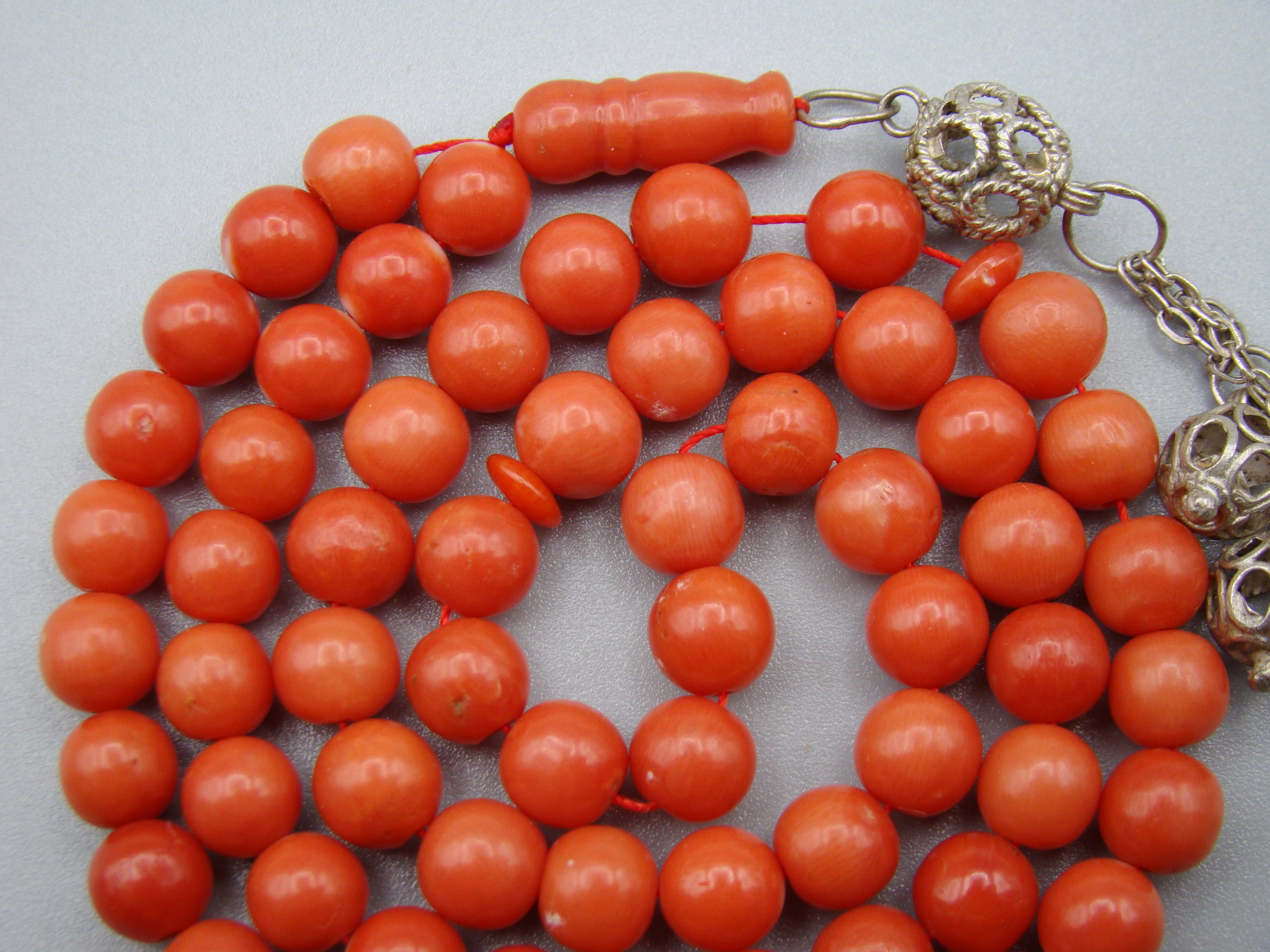 Antique Natural Undyed Mediterranean Dark Red Coral Rosary - Kingdom of Antique Arts