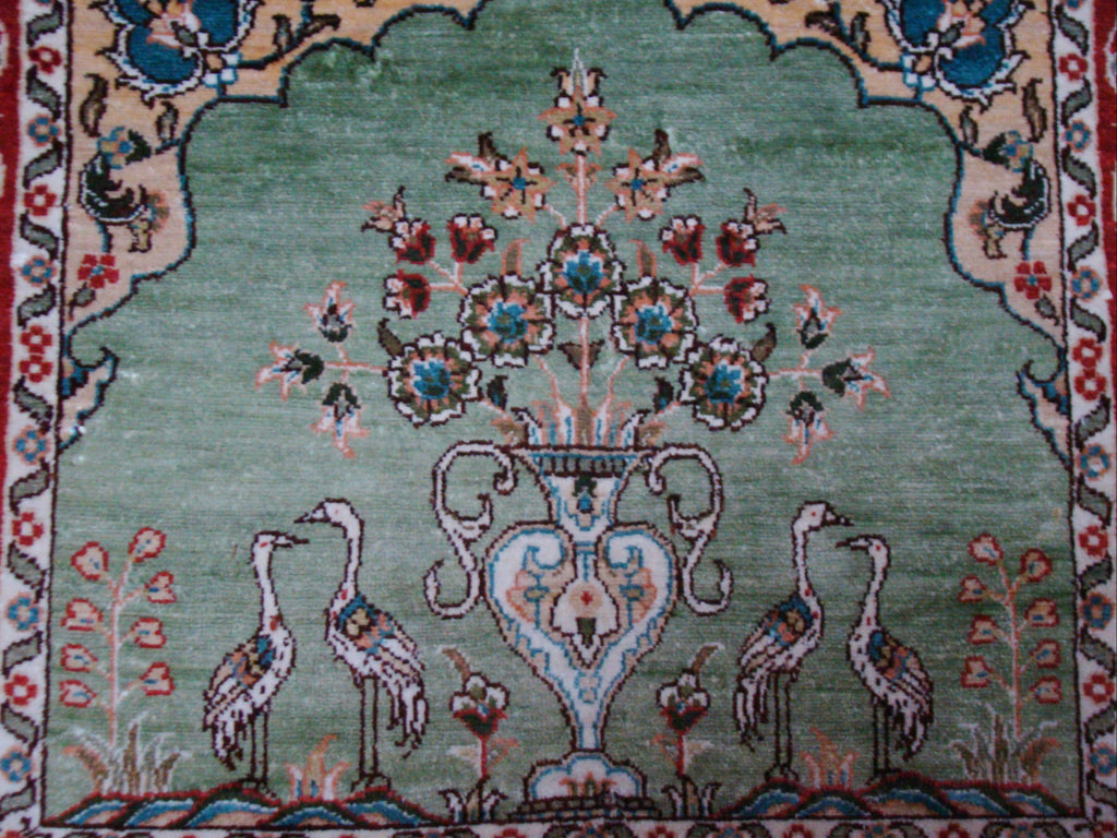 Tassels Detail – Antique Hereke Persian Ozipek Silk Wall Carpet, No Damage, Excellent Condition | Kingdom of Antique Arts