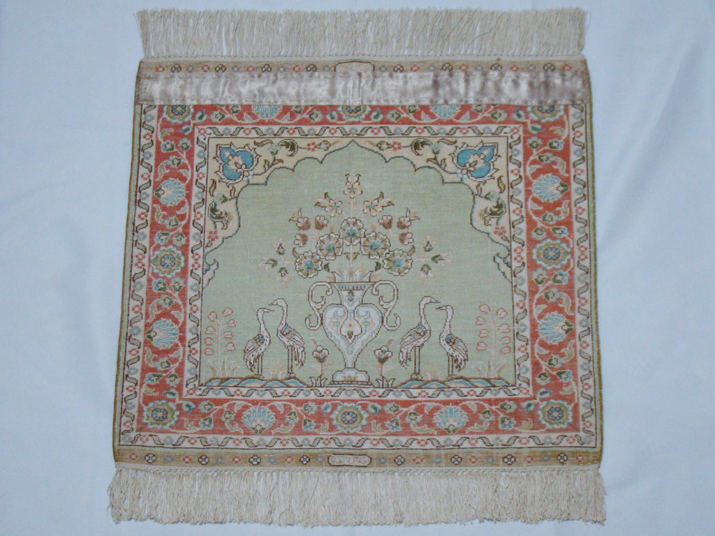 Hand Signature Detail – Antique Hereke Persian Ozipek Silk Wall Carpet, Collector Piece | Kingdom of Antique Arts