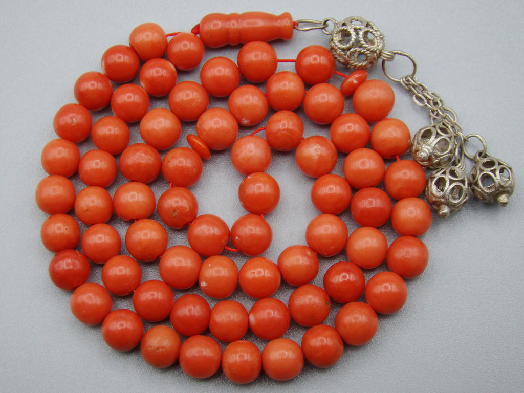 Antique Natural Undyed Mediterranean Dark Red Coral Rosary - Kingdom of Antique Arts
