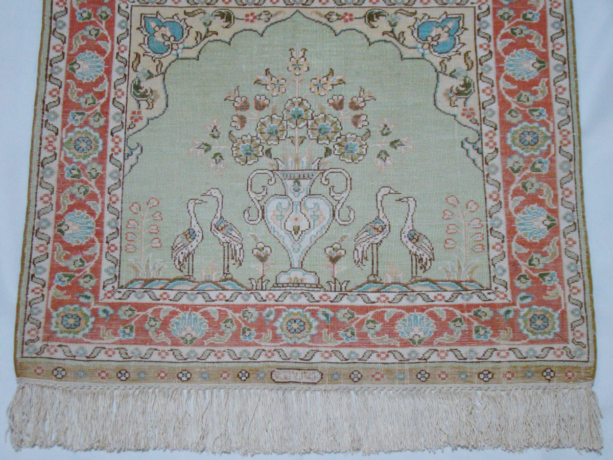 Pattern Detail – Antique Hereke Ozipek Pure Silk on Silk Carpet, Museum Quality, Hand-Signed | Kingdom of Antique Arts