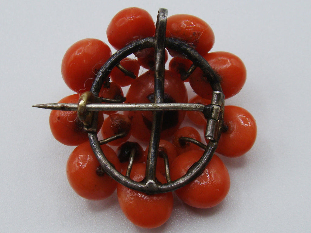 Antique Natural Undyed Dark Orange Coral Brooch - Kingdom of Antique Arts