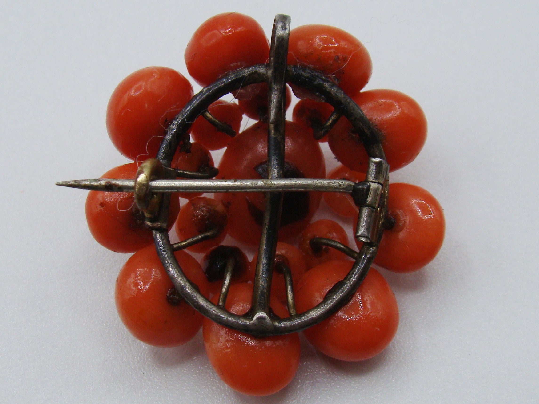 Antique Natural Undyed Dark Orange Coral Brooch - Kingdom of Antique Arts