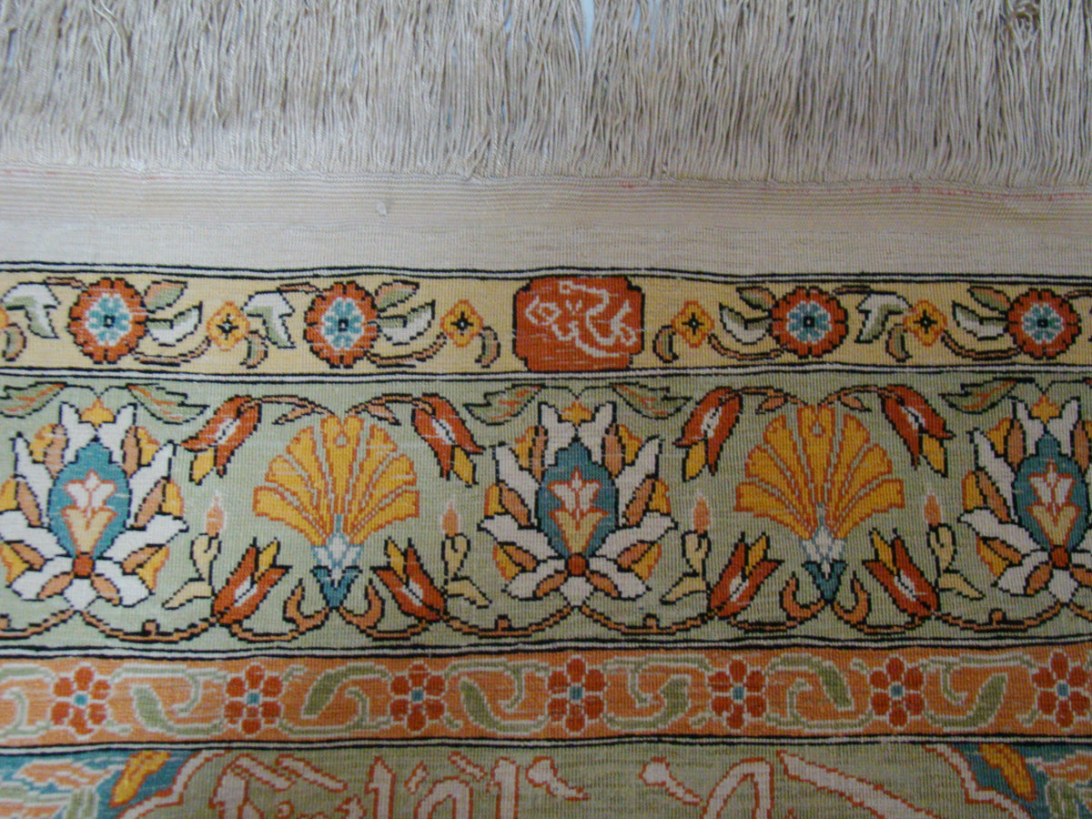 Antique Turkish Hereke Silk Wall Carpet – Multi-Signed Rare Masterpiece, Authentic Original, Guaranteed by Kingdom of Antique Arts