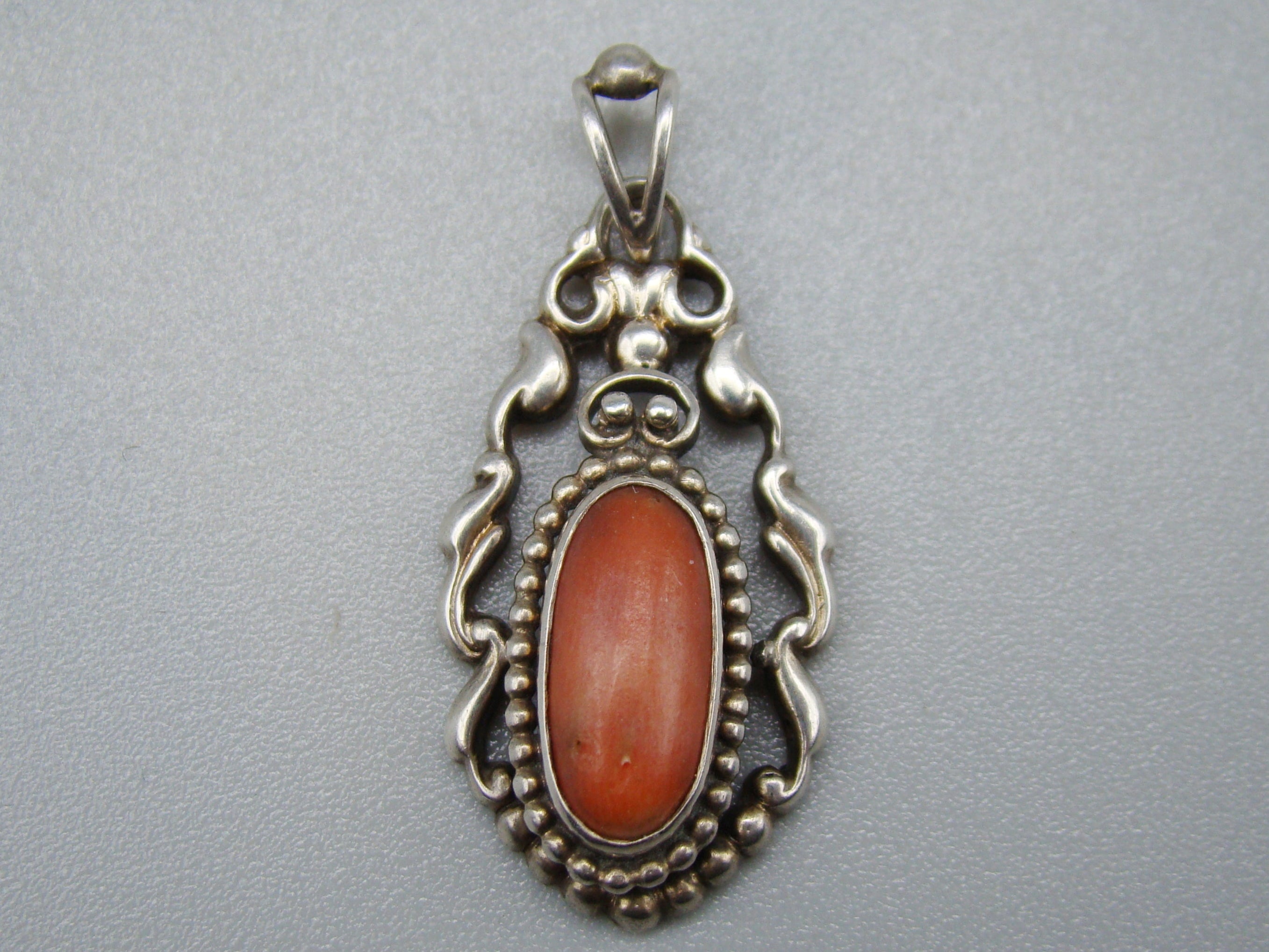 Antique Natural Undyed Mediterranean Silver 900 Red Coral Pendant - Kingdom of Antique Arts