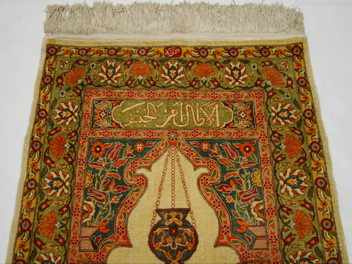 Antique Turkish Hereke Silk Carpet – Rare Multi-Signed Masterpiece, Hand-Knotted Wall Tapestry | Kingdom of Antique Arts