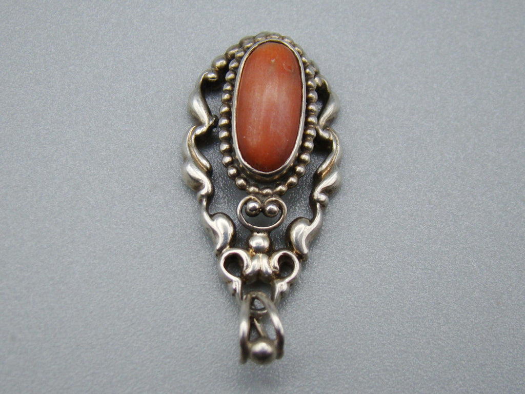 Antique Natural Undyed Mediterranean Silver 900 Red Coral Pendant - Kingdom of Antique Arts