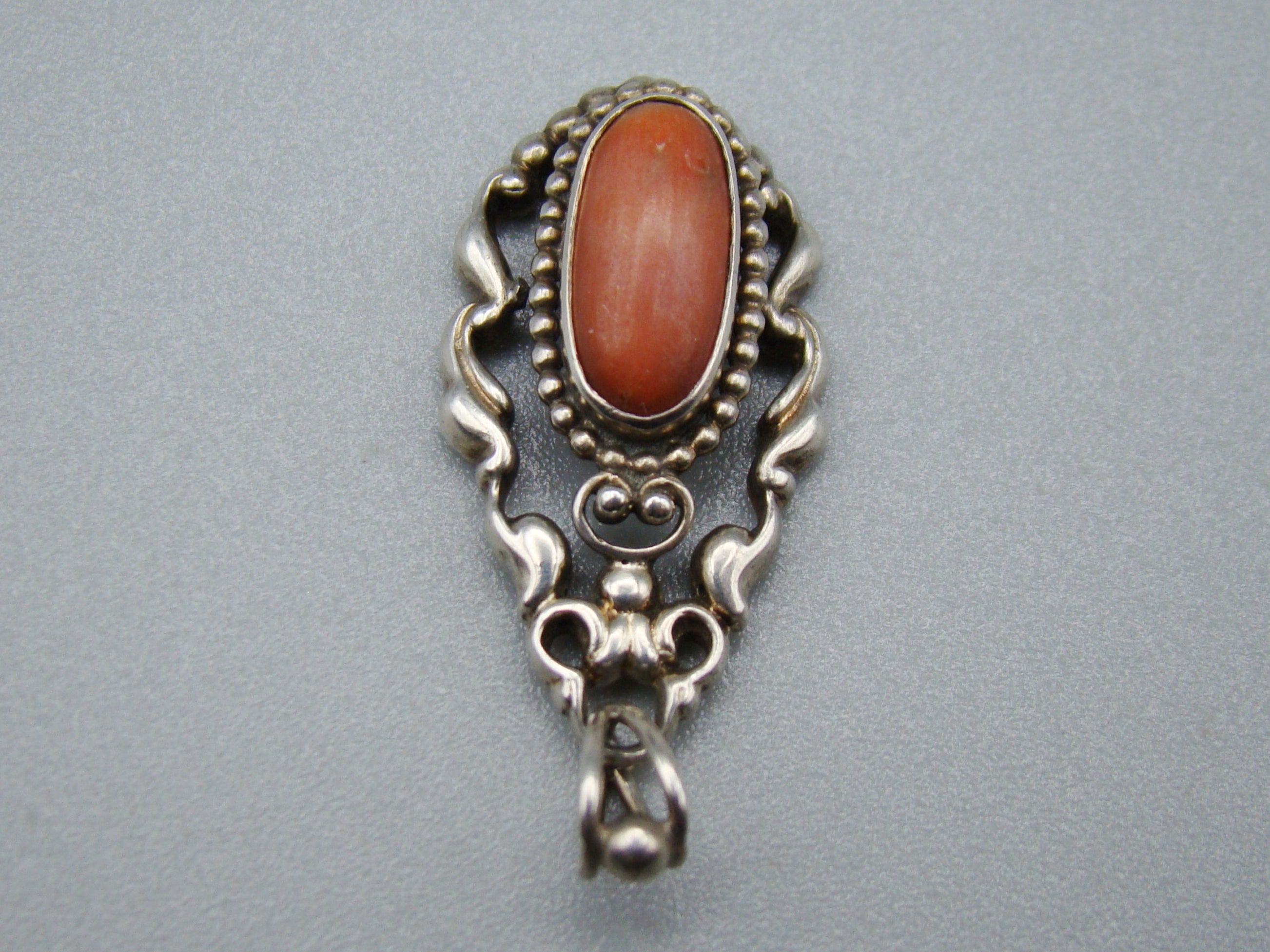 Antique Natural Undyed Mediterranean Silver 900 Red Coral Pendant - Kingdom of Antique Arts