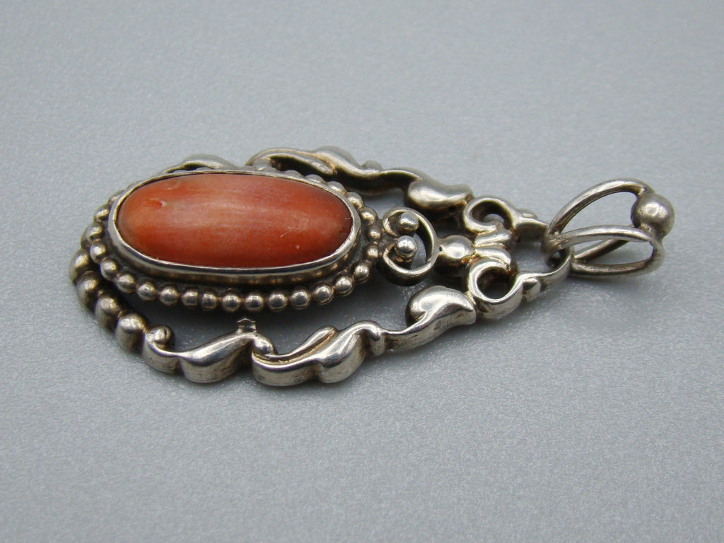 Antique Natural Undyed Mediterranean Silver 900 Red Coral Pendant - Kingdom of Antique Arts