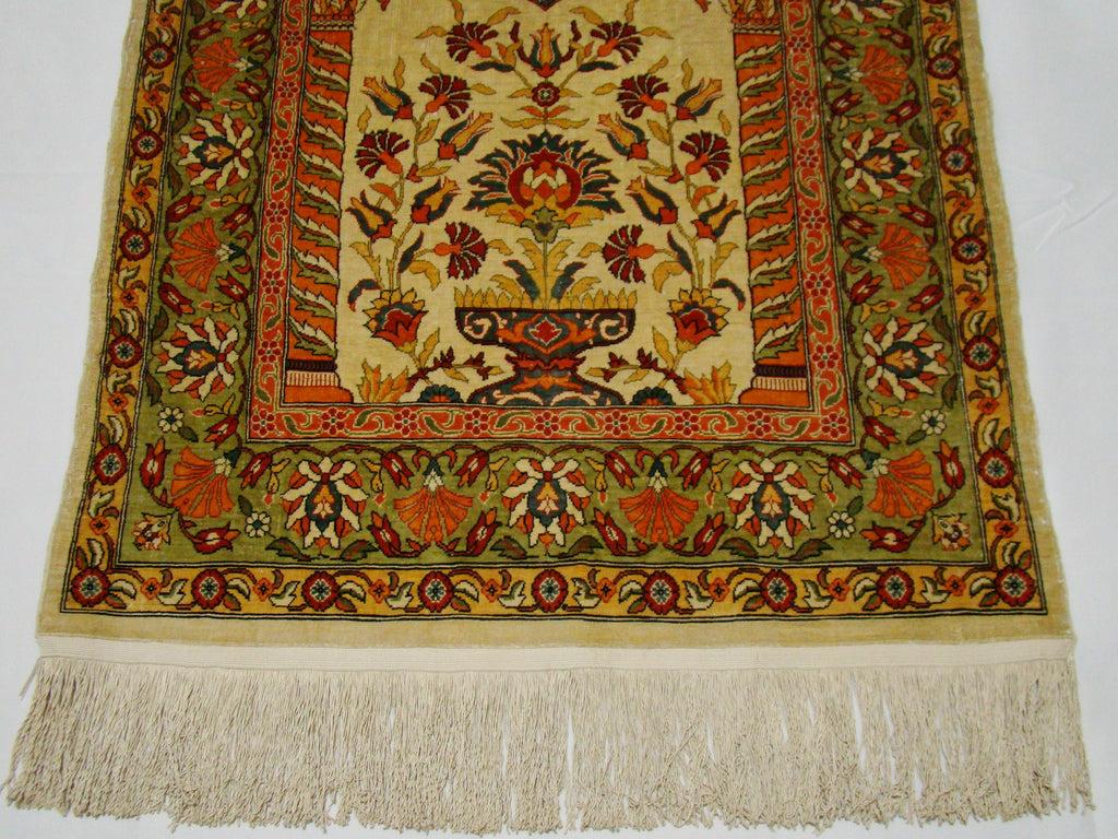 Signature Detail – Antique Turkish Hereke Silk Carpet, Multiple Master Weaver Signatures | Kingdom of Antique Arts