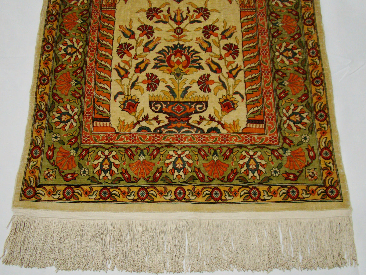 Signature Detail – Antique Turkish Hereke Silk Carpet, Multiple Master Weaver Signatures | Kingdom of Antique Arts