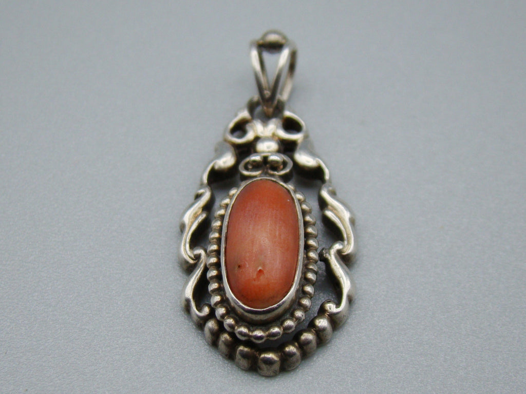 Antique Natural Undyed Mediterranean Silver 900 Red Coral Pendant - Kingdom of Antique Arts