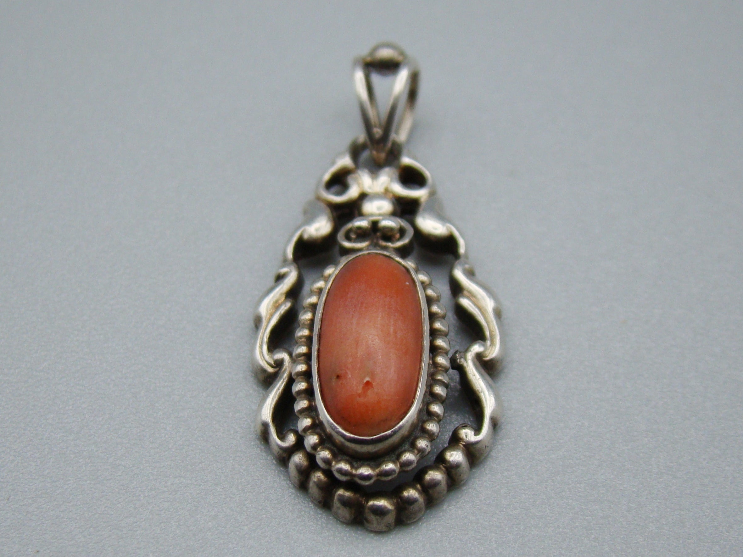 Antique Natural Undyed Mediterranean Silver 900 Red Coral Pendant - Kingdom of Antique Arts