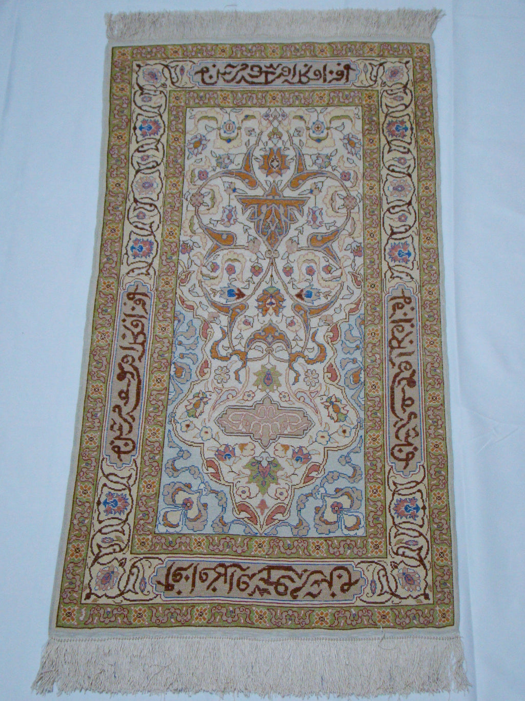 Tassels Detail – Antique Turkish Hereke Silk Wall Carpet, 120×63 cm with Tassels, Perfect Condition | Kingdom of Antique Arts