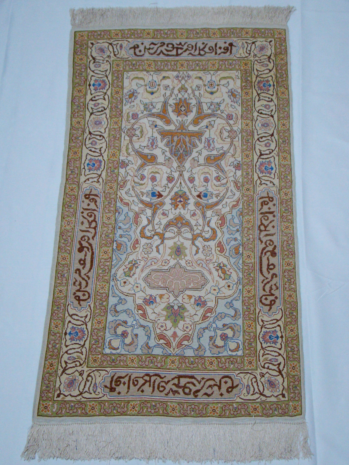 Tassels Detail – Antique Turkish Hereke Silk Wall Carpet, 120×63 cm with Tassels, Perfect Condition | Kingdom of Antique Arts