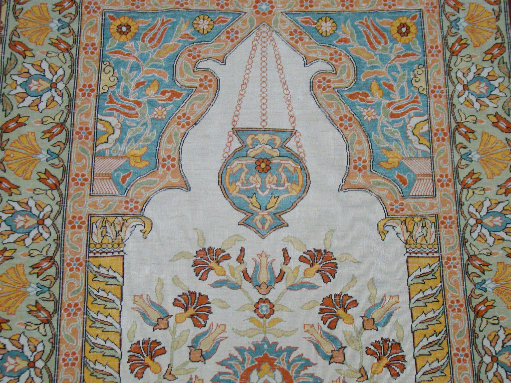 Texture Close-up – Antique Turkish Hereke Pure Silk on Silk, Fine Hand-Knotted Weave | Kingdom of Antique Arts