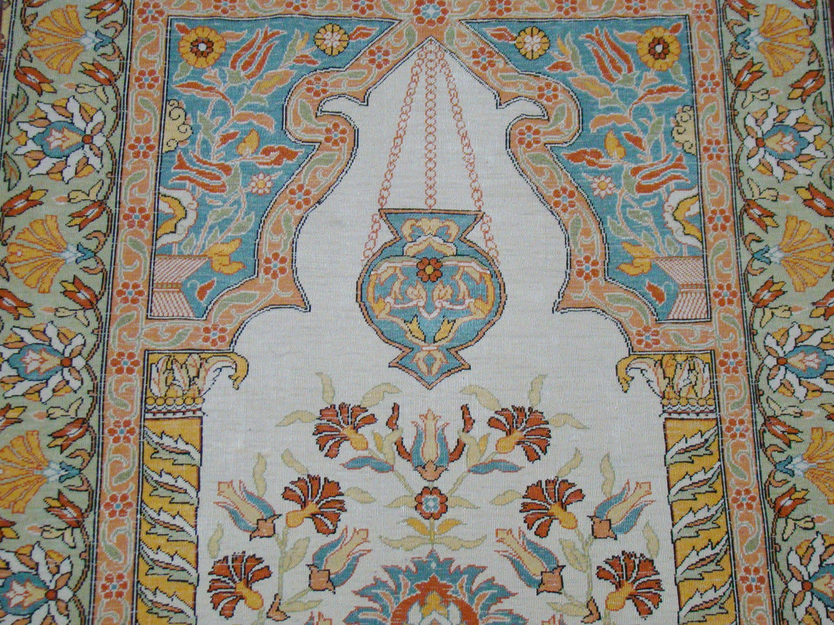 Texture Close-up – Antique Turkish Hereke Pure Silk on Silk, Fine Hand-Knotted Weave | Kingdom of Antique Arts