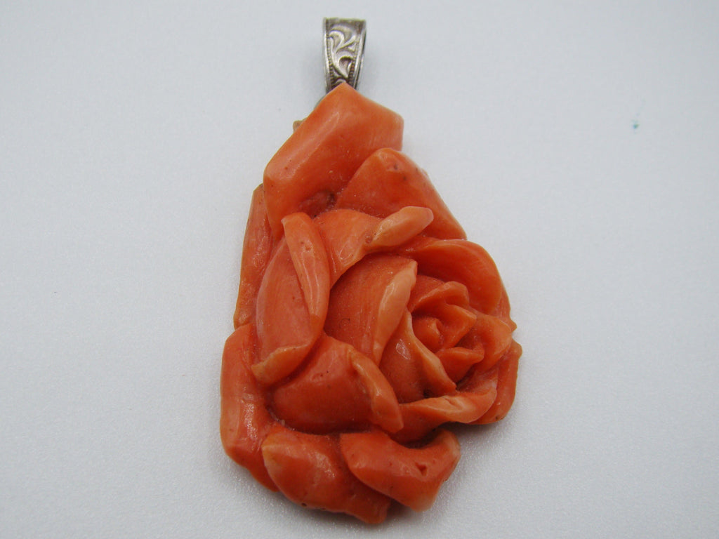 Antique Natural Mediterranean Dark red Coral Earrings + Orange Coral Pendant - Kingdom of Antique Arts
