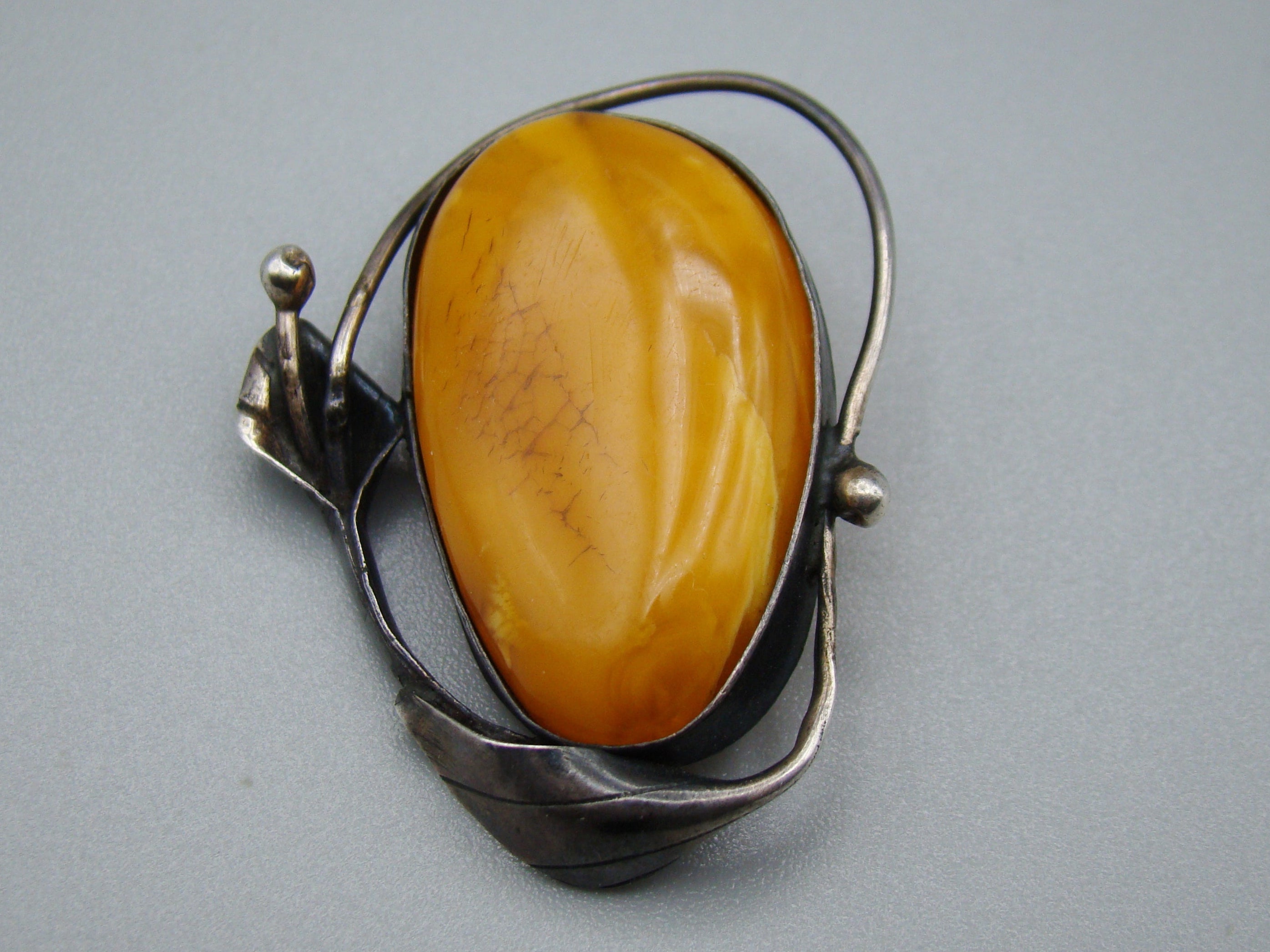 Antique Baltic Natural Amber Sterling Silver Brooch - Kingdom of Antique Arts