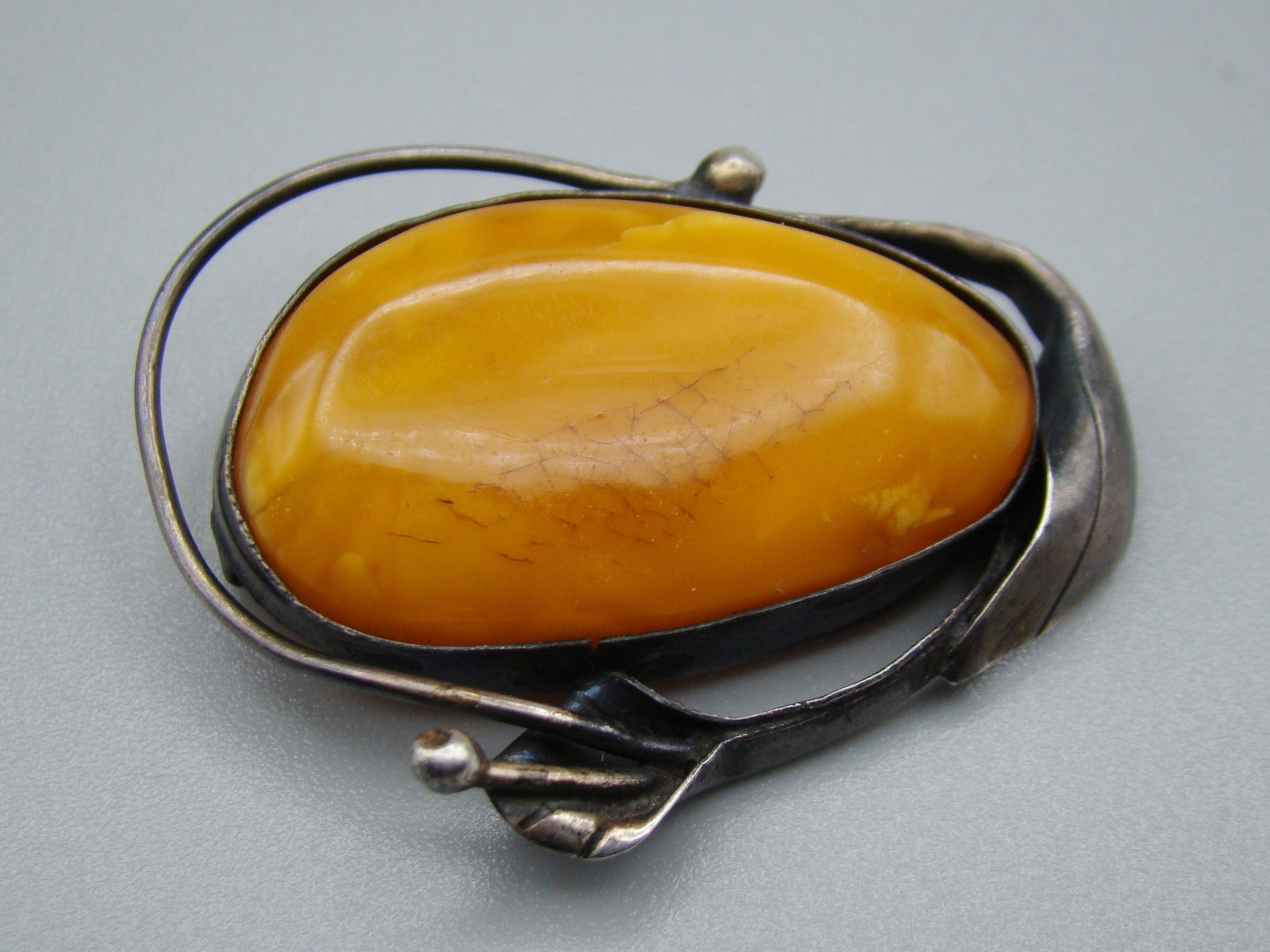 Antique Baltic Natural Amber Sterling Silver Brooch - Kingdom of Antique Arts