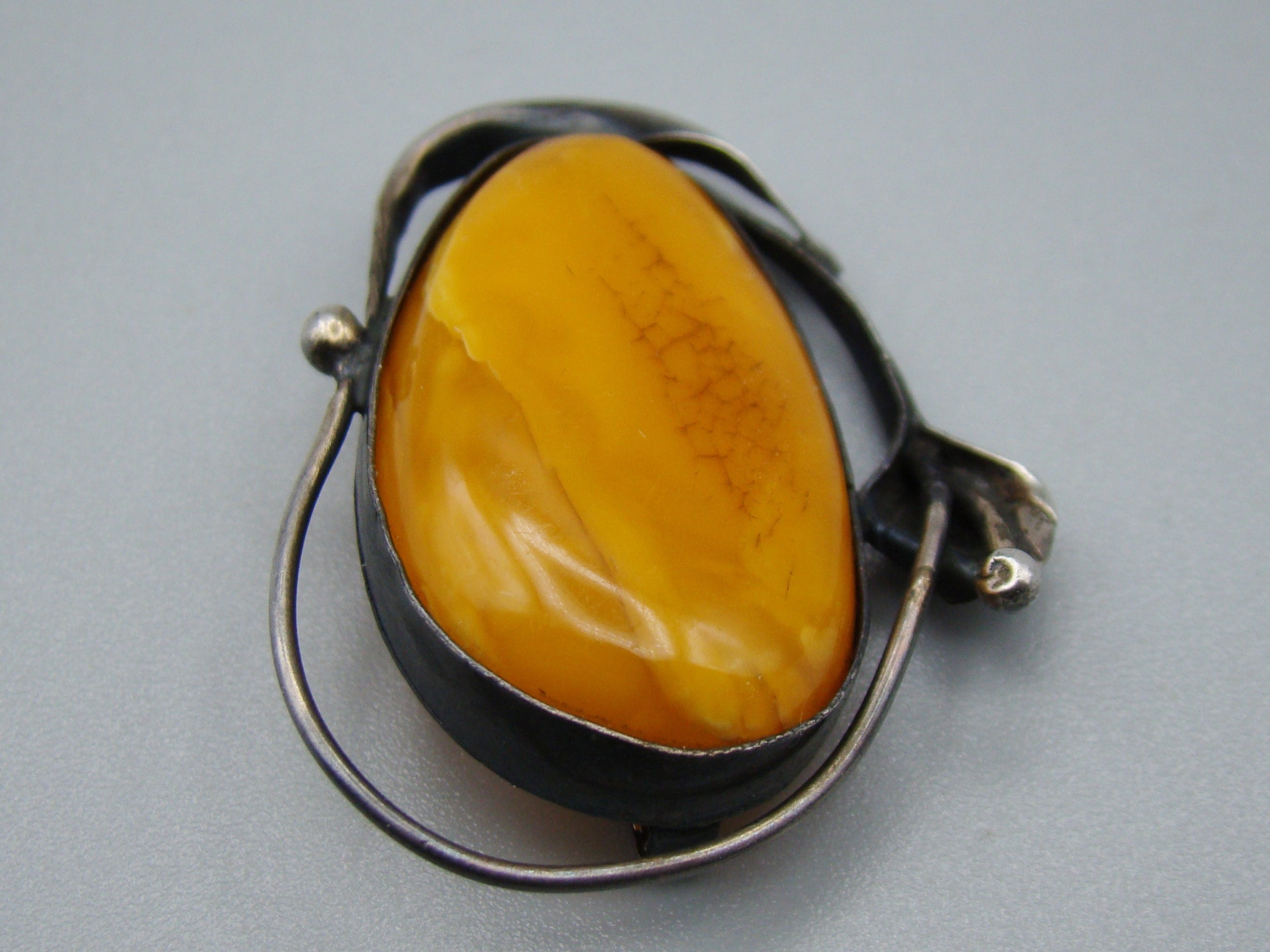Antique Baltic Natural Amber Sterling Silver Brooch - Kingdom of Antique Arts