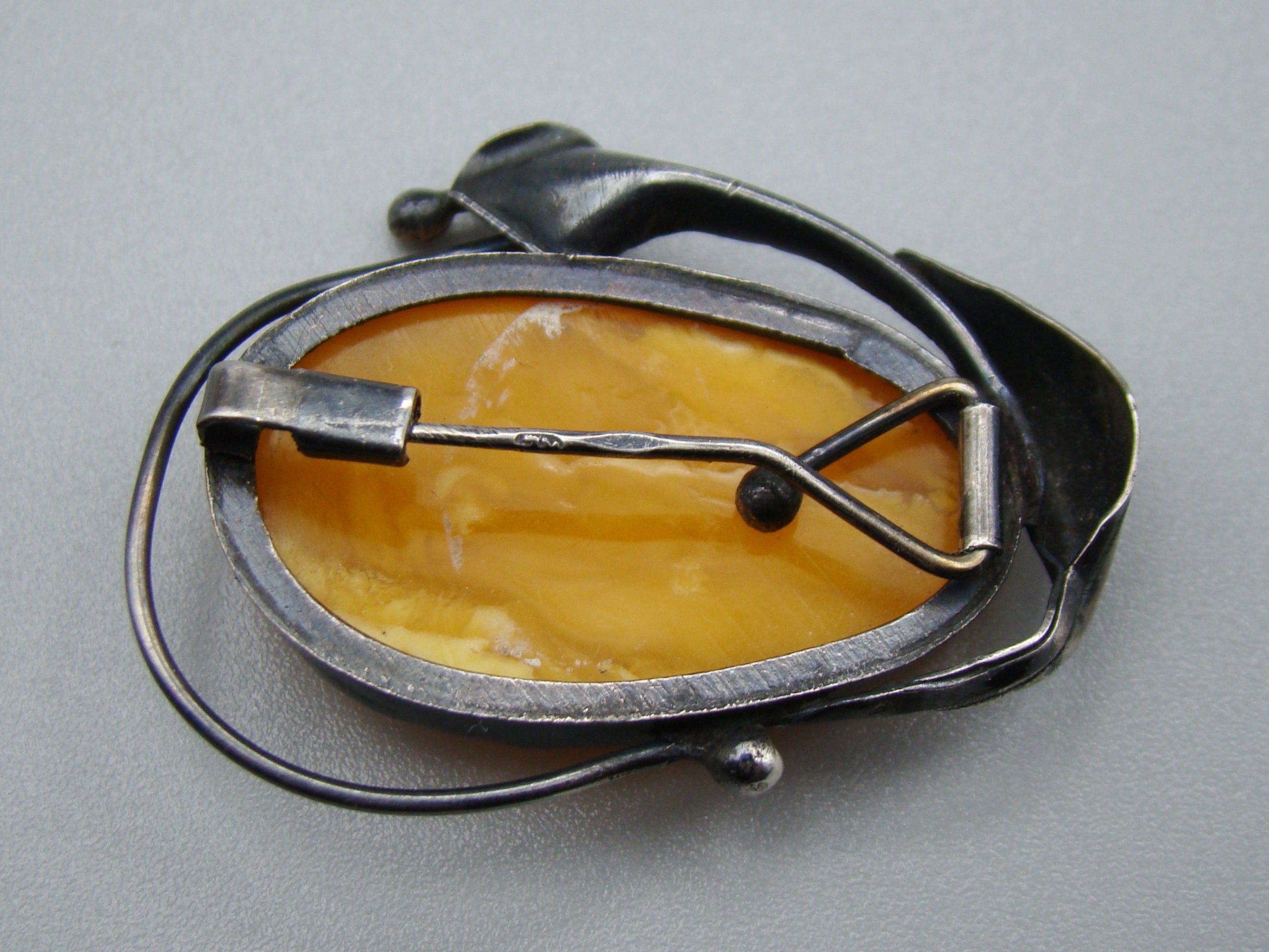 Antique Baltic Natural Amber Sterling Silver Brooch - Kingdom of Antique Arts