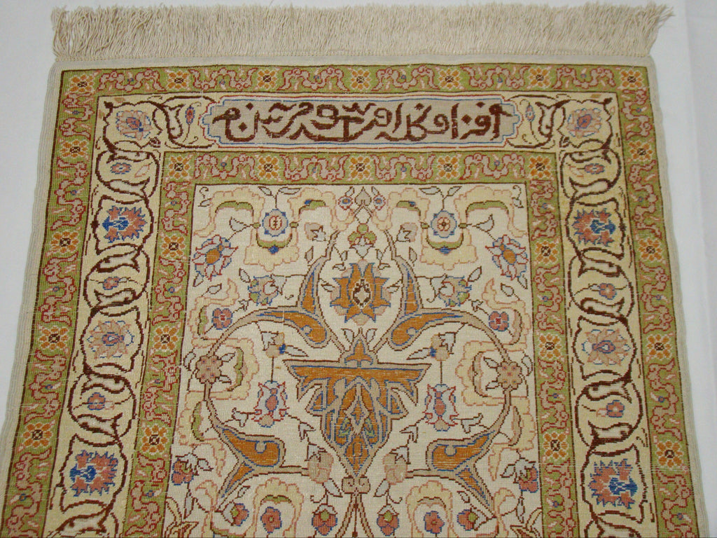 Tassels Detail – Antique Turkish Hereke Silk Wall Carpet, Perfect Antique Condition, No Damage | Kingdom of Antique Arts