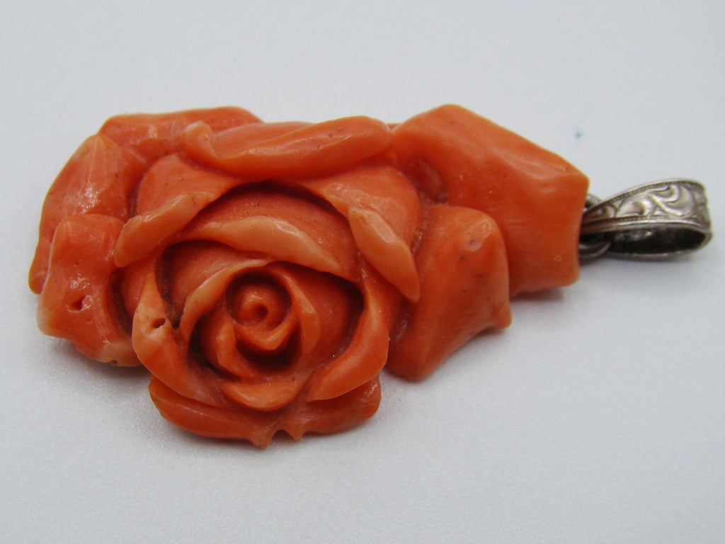 Antique Natural Mediterranean Dark red Coral Earrings + Orange Coral Pendant - Kingdom of Antique Arts