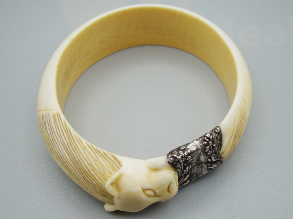Antique Ivory, Natural Ivory, Ivory Bracelet, Mediterranean Ivory, handcarved Ivory, Asien Ivory, Elephant Ivory, Sterling Silver