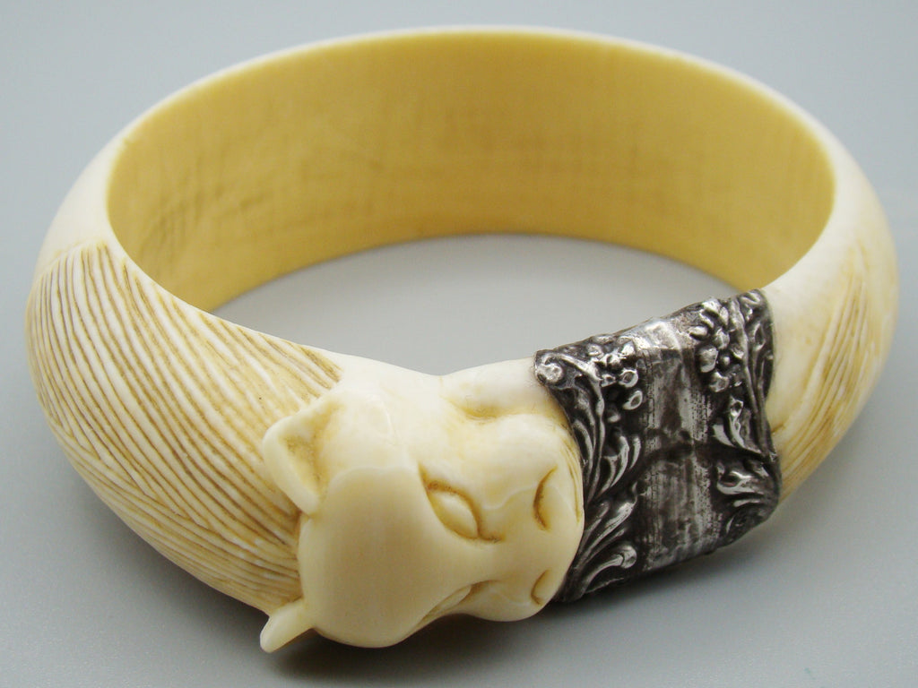 Antique Ivory, Natural Ivory, Ivory Bracelet, Mediterranean Ivory, handcarved Ivory, Asien Ivory, Elephant Ivory, Sterling Silver