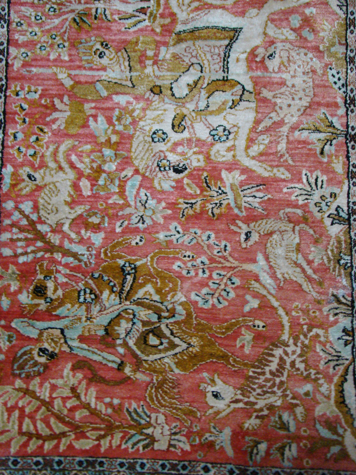 Close-up Warriors – Antique Persian Qom Silk Wall Carpet, Exceptional Hand-Knotted Detail | Kingdom of Antique Arts